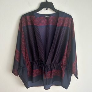 Express Kimono 3/4 Length Sleeve Drawstring Ruched Back Hi-Lo Top Size Large